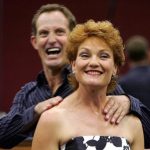 australia entertainer mckenney pretends to strangle former australian political firebrand pauline hanson in sydney photo reuters